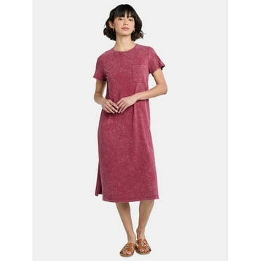 Time and Tru Women's Midi T-Shirt Dress with Short Sleeves, Sizes XS-XXXL