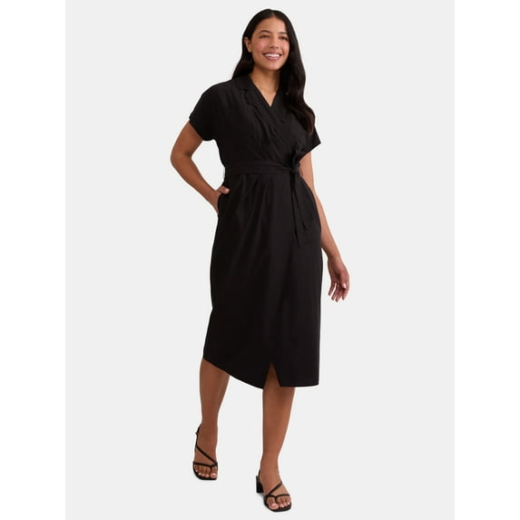 Time and Tru Women's Midi Wrap Shirt Dress, Sizes XS-XXXL