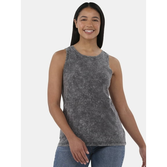 Time and Tru Women's Mineral Washed Cotton Tank Top with High Neck, Sizes XS-XXXL