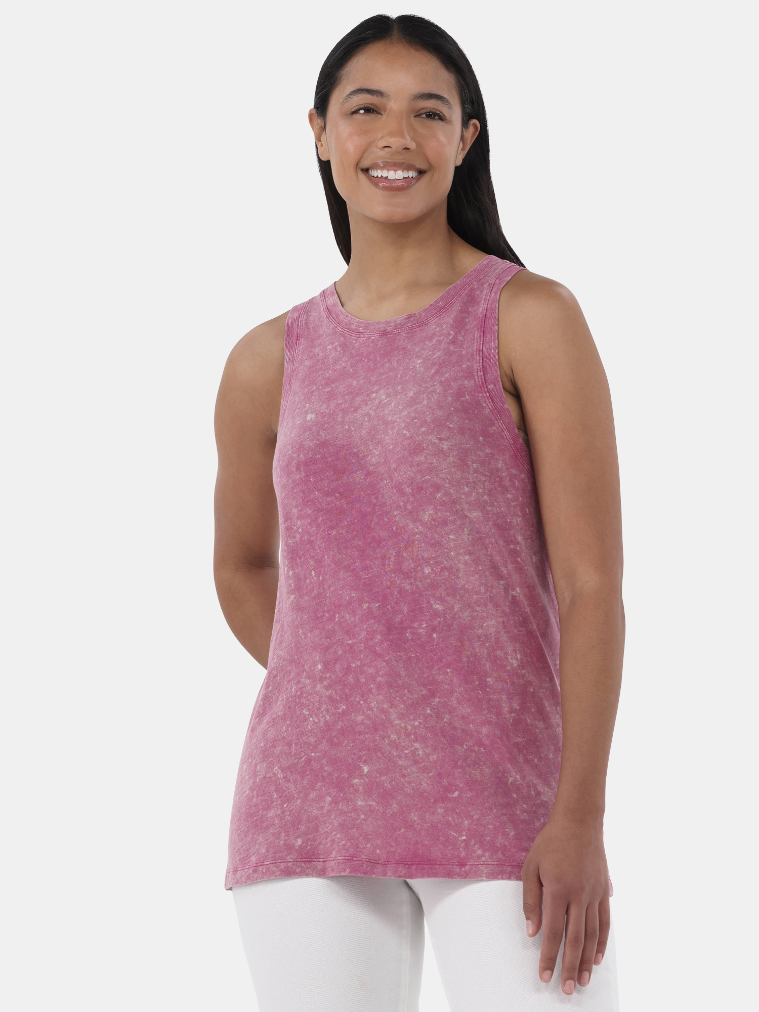 Time and Tru Women's Mineral Washed Cotton Tank Top with High Neck, Sizes XS-XXXL