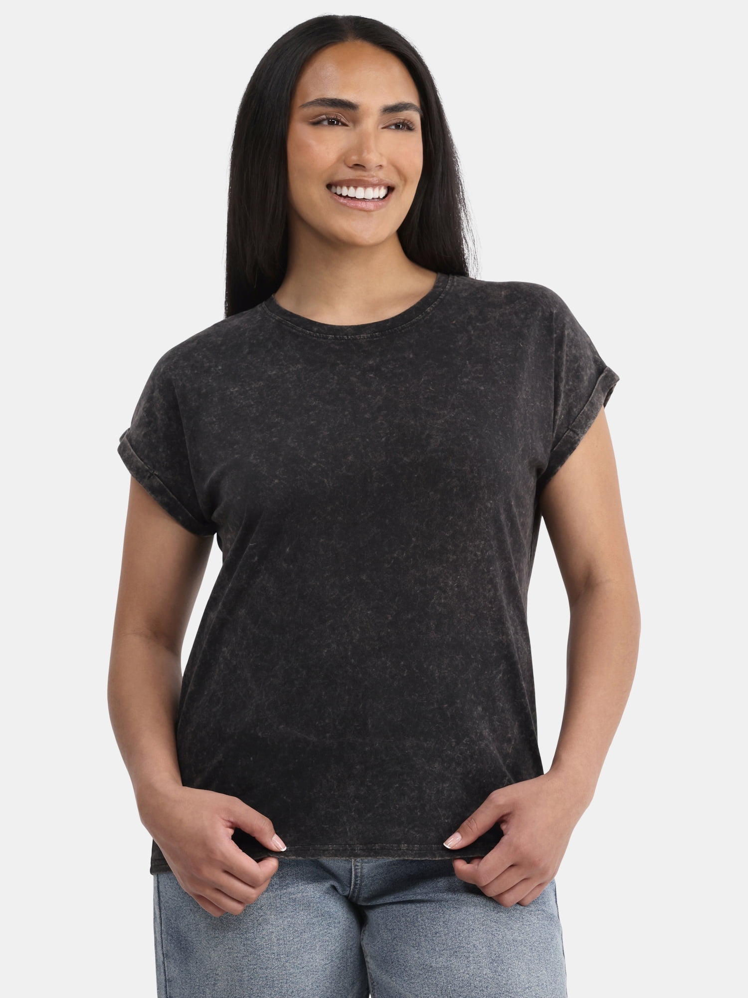 chiiiibag　DolmanSleeveDungareeShirt Time and Tru Women's Mineral Washed Dolman Tee with Rolled Cuffs