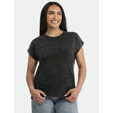 Time and Tru Women's Mineral Washed Dolman Tee with Rolled Cuffs, XS-XXXL