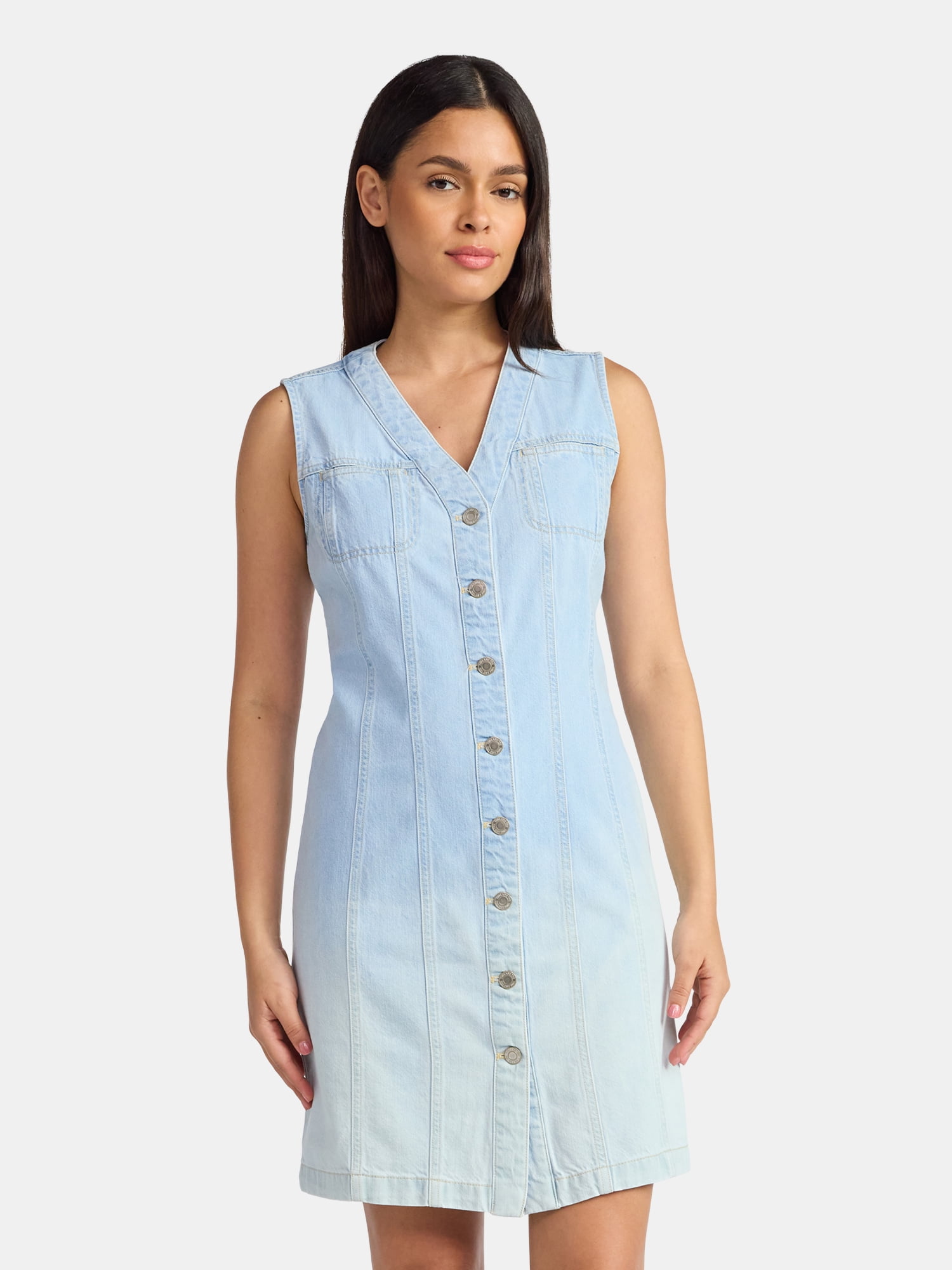 Time and Tru Women's Denim Button Front Mini Dress, Sizes XS-XXXL -  Walmart.com
