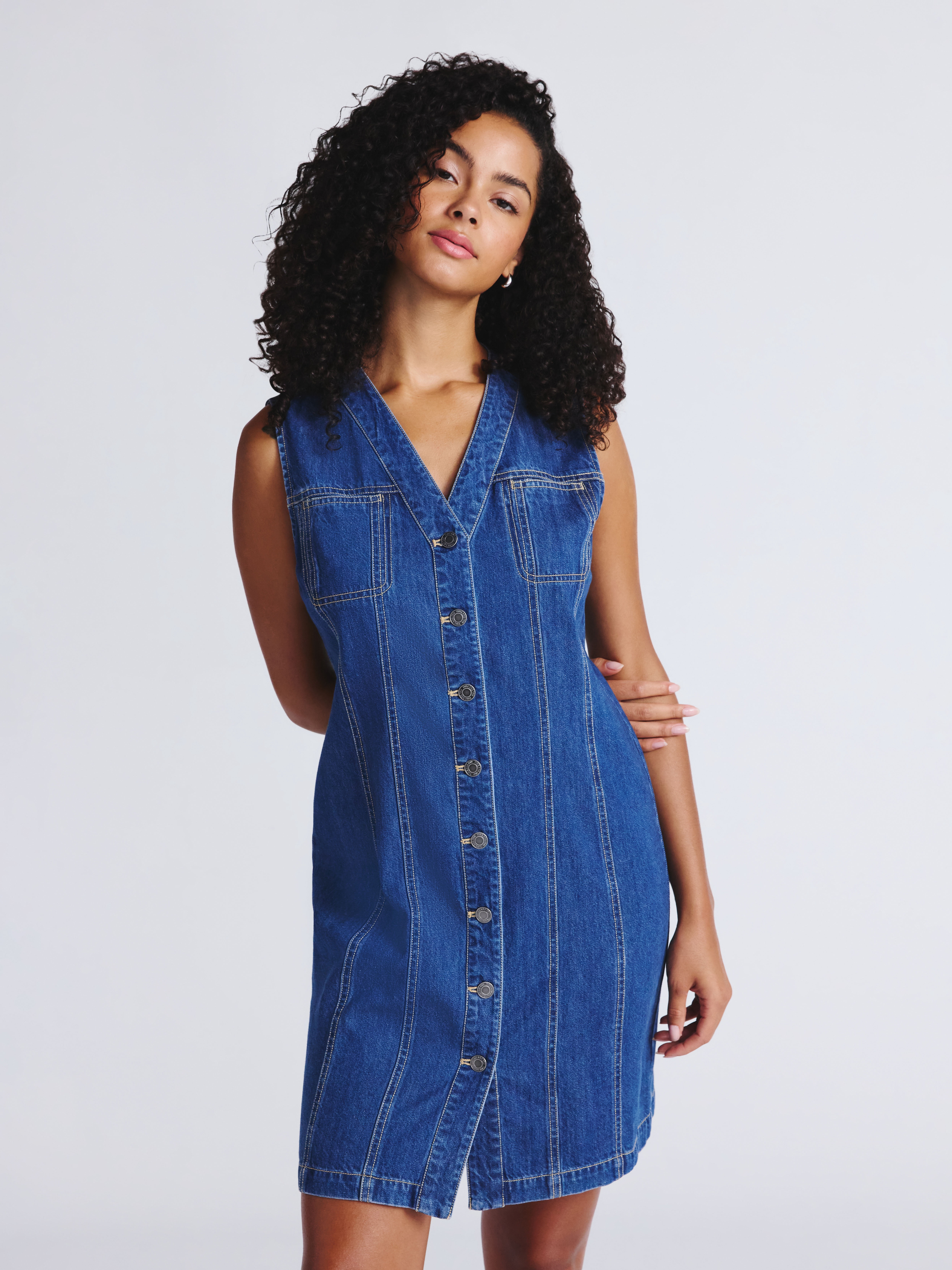 time and tru denim dress Time and Tru Women's Denim Button Front Mini Dress, Sizes XS-XXXL