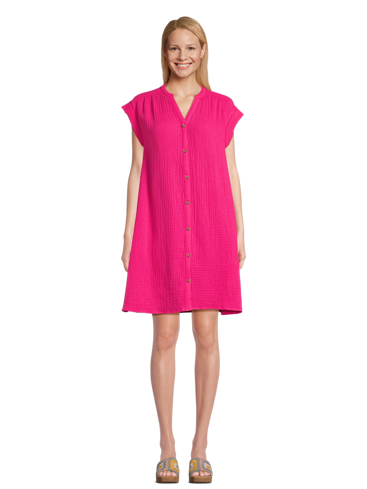 Time and Tru Women's Mini Double Cloth Shirt Dress XSXXXL