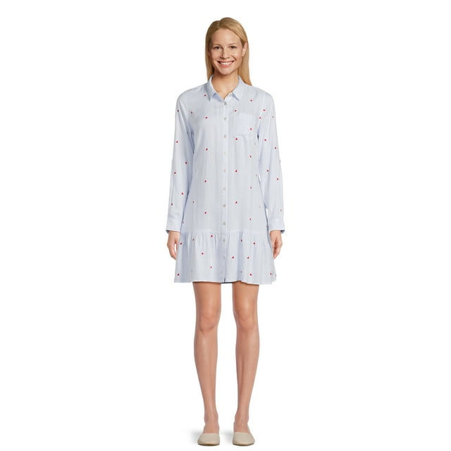 Time and Tru Women's Mini Shirt Dress with Long Sleeves, Sizes XS3XL