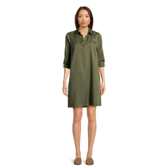 Time and Tru Women's Mini Shirt Dress with Sleeves, Sizes XS-3XL