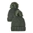 thumbnail image 1 of Time and Tru Women’s Mixed Knit Pom Beanie, 2-Pack, 1 of 2