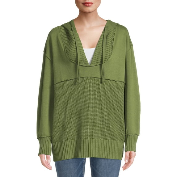 Time and Tru Women's Mixed Media Hoodie