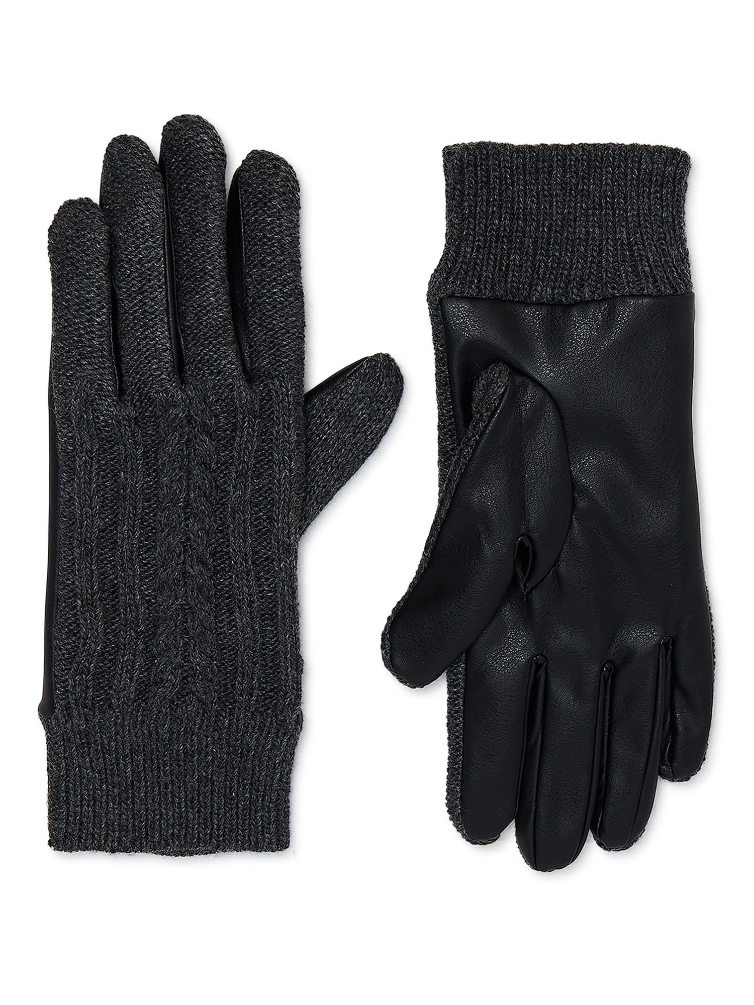 Time and Tru Women\'s Media Mixed Gloves and Faux Leather Knit