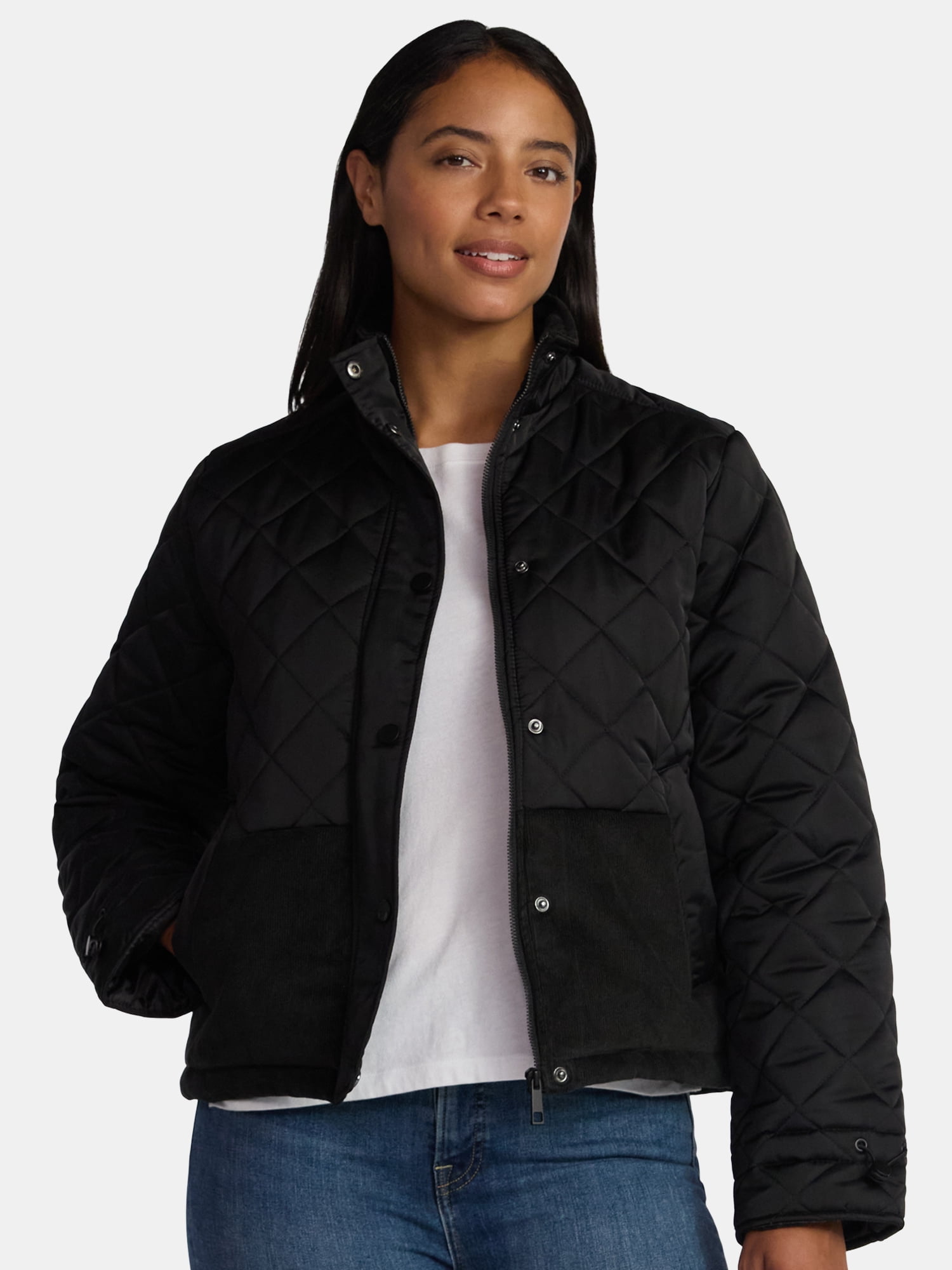 Time and Tru Women's and Women’s Plus Mixed Media Puffer Jacket, Sizes XS-2X