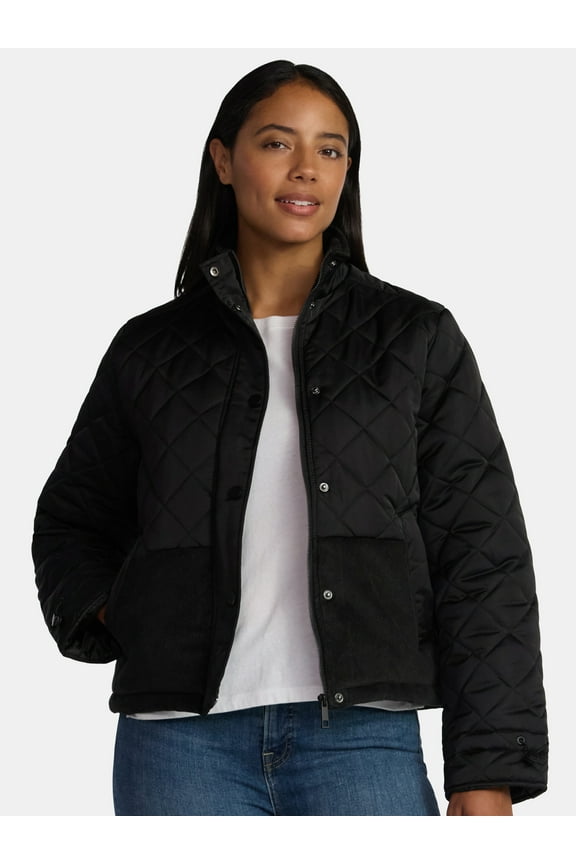 Women's and Women’s Plus Mixed Media Puffer Jacket, Sizes XS-2X