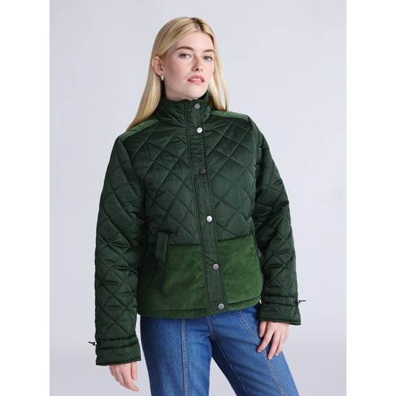 Time and Tru Women's and Women’s Plus Mixed Media Puffer Jacket, Sizes XS-2X