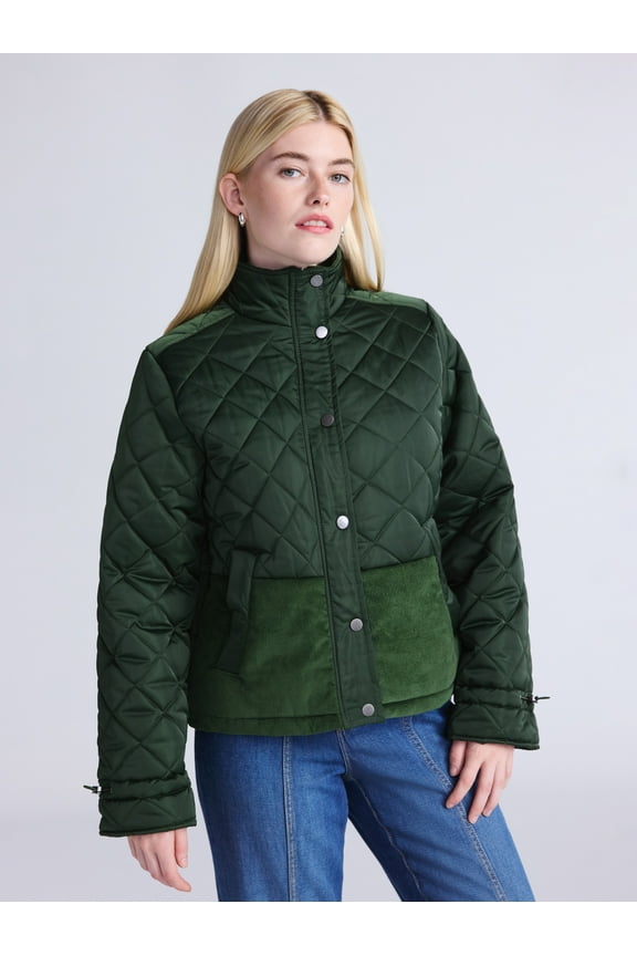 Women's and Women’s Plus Mixed Media Puffer Jacket, Sizes XS-2X