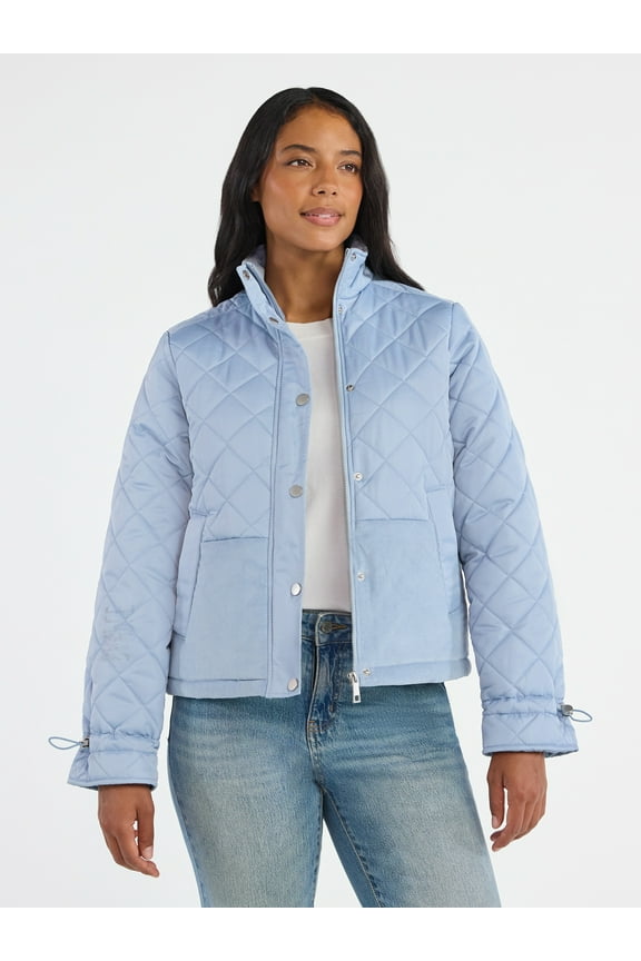 Women's and Women’s Plus Mixed Media Puffer Jacket, Sizes XS-2X