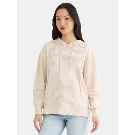 Time and Tru Women's Mixed Media Waffle Hoodie, Sizes XS-XXXL