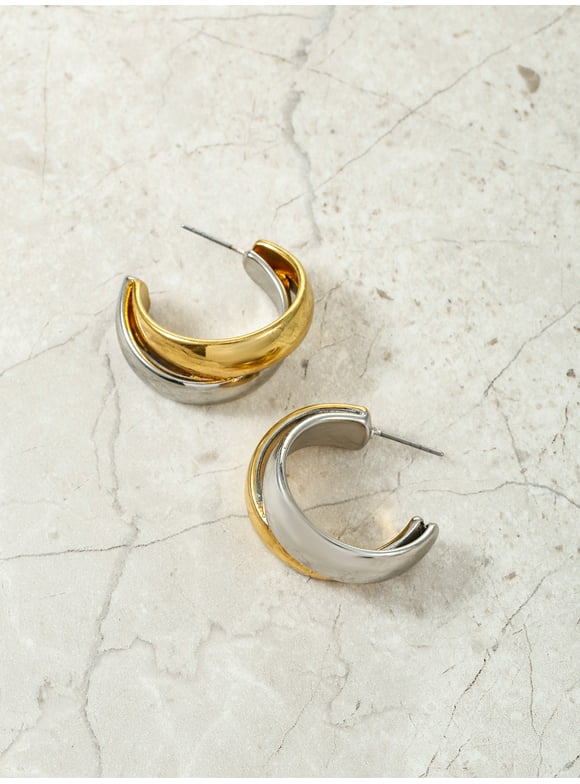 Women's Mixed Plate Hoop, Silver and Silvertone