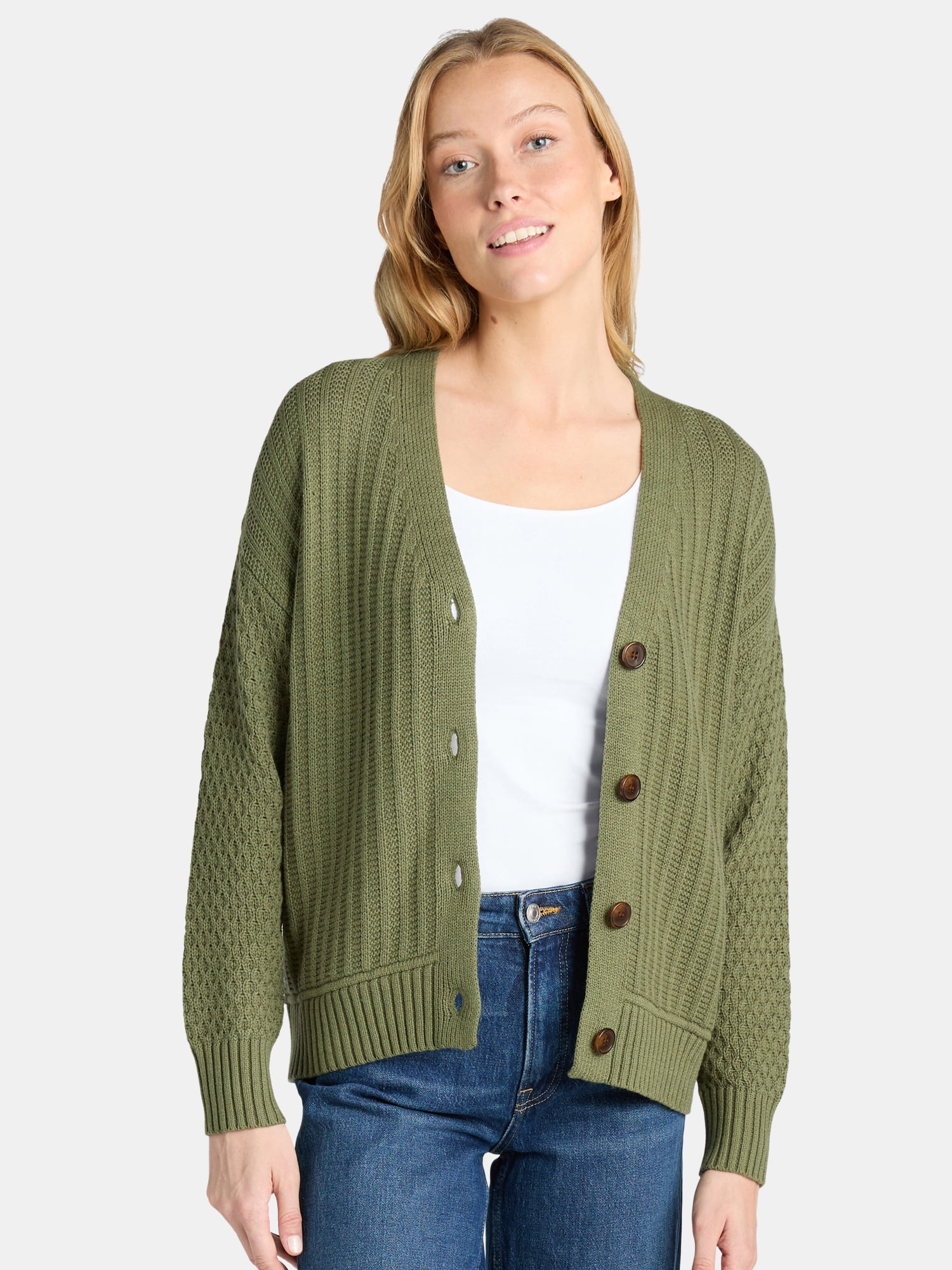 Time and Tru Mixed Stitch Cardigan Sweater - Knit - Walmart.com