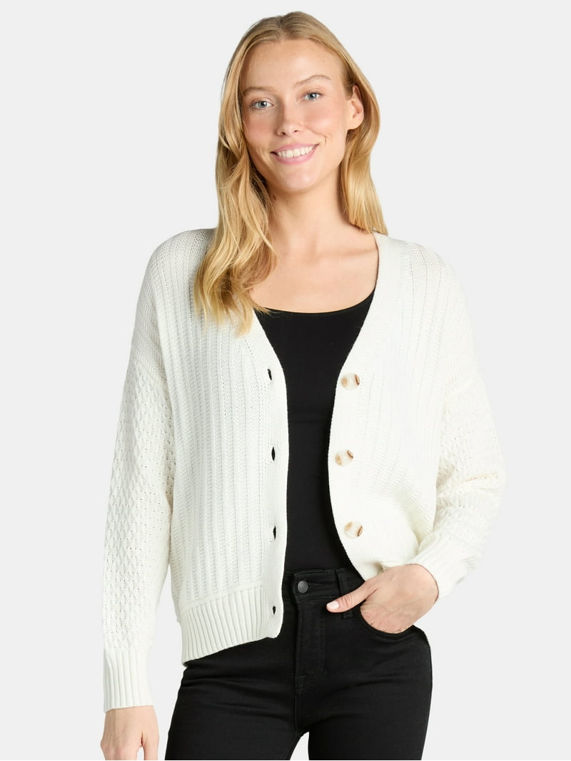 Time and Tru Mixed Stitch Cardigan Sweater - Knit - Walmart.com