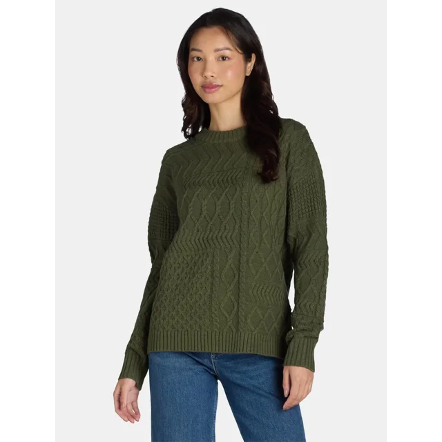 Time and Tru Women's and Women's Plus Mixed Stitch Sweater, Sizes XS-4X
