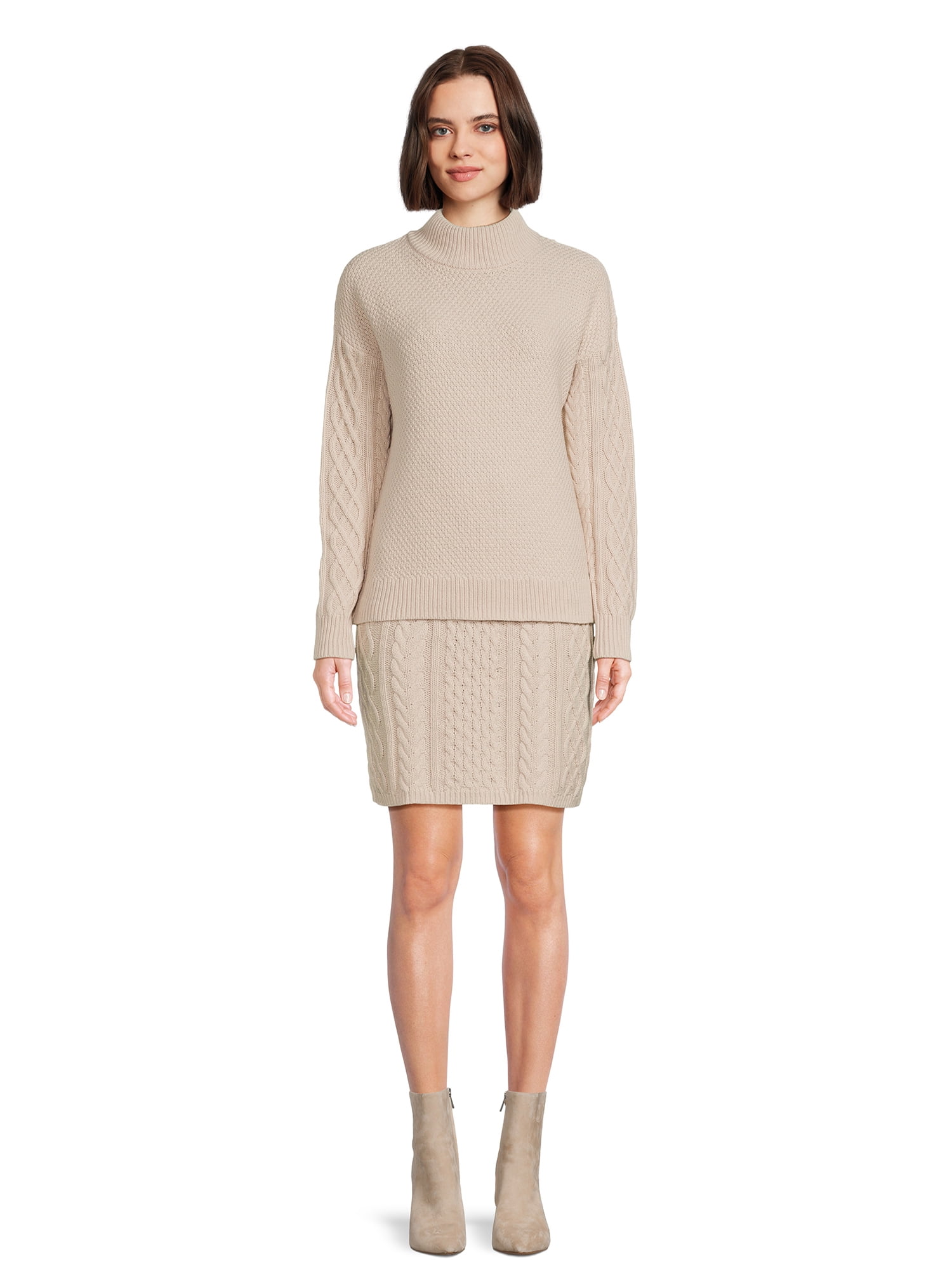 Time and Tru Women s Mock Neck Cable Knit Sweater and Skirt Set 2 Piece Sizes XS XXXL Walmart