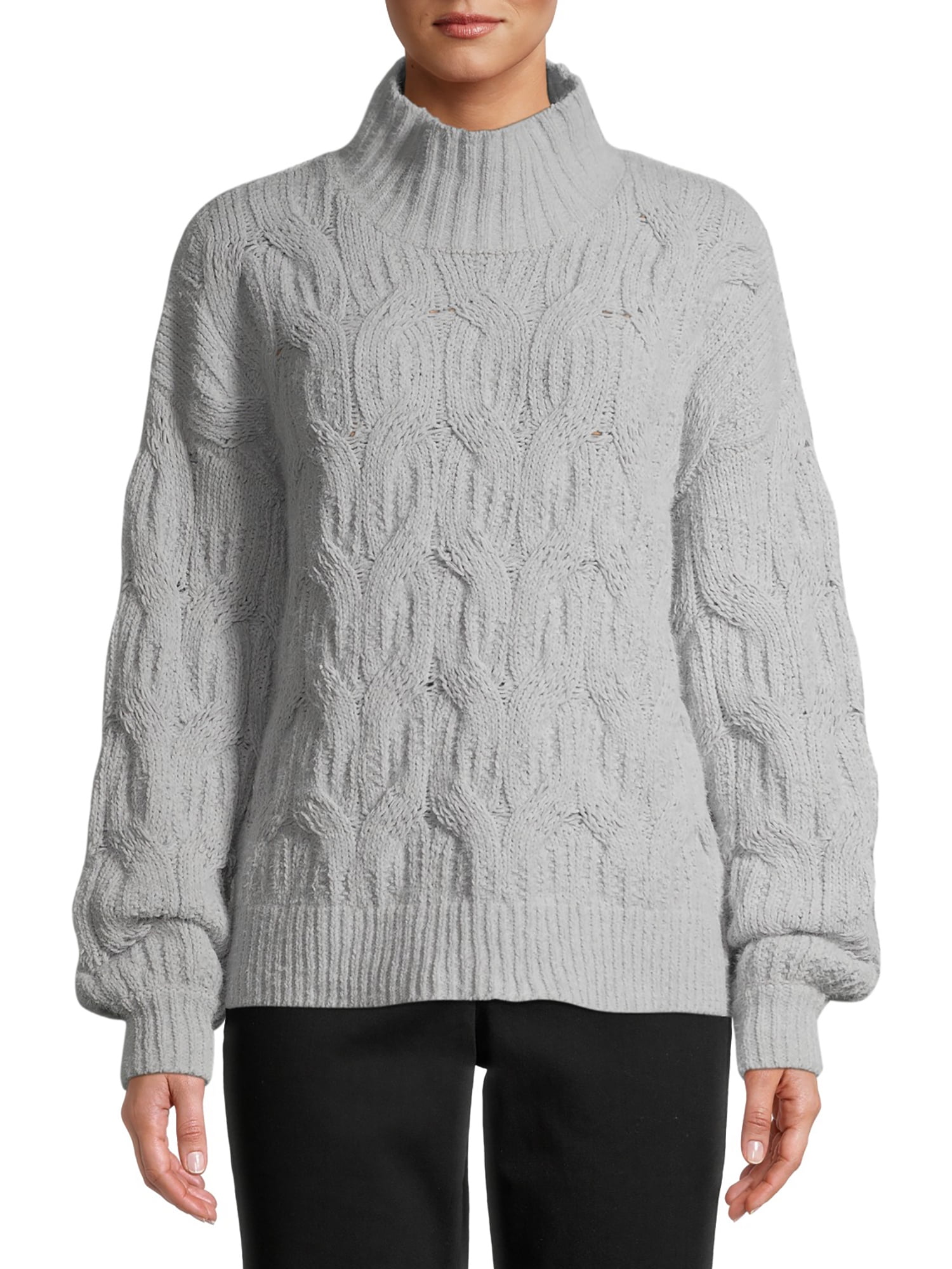 Time and Tru Women's Mock Neck Cable Knit Sweater - Walmart.com