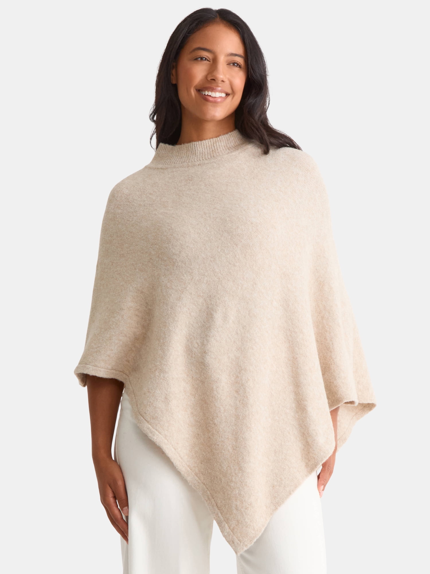 Time and Tru Women's Mock Neck Poncho, S/M, Oatmeal - Walmart.com