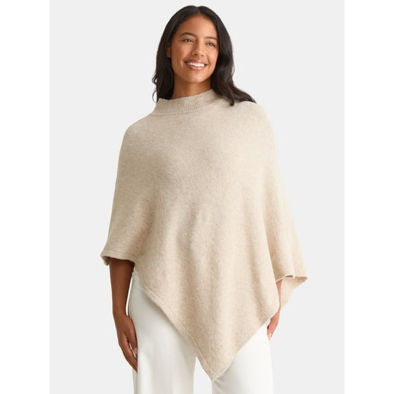 Time and Tru Women's Mock Neck Poncho, S/M, Oatmeal