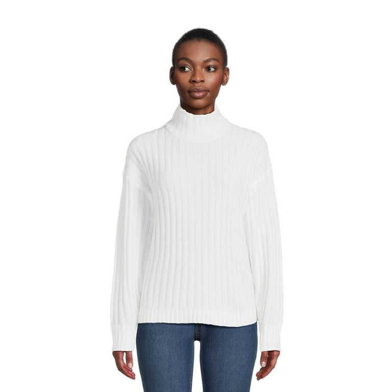 White Time And Tru Turtleneck Sweatshirt Fitted Turtleneck Sweater