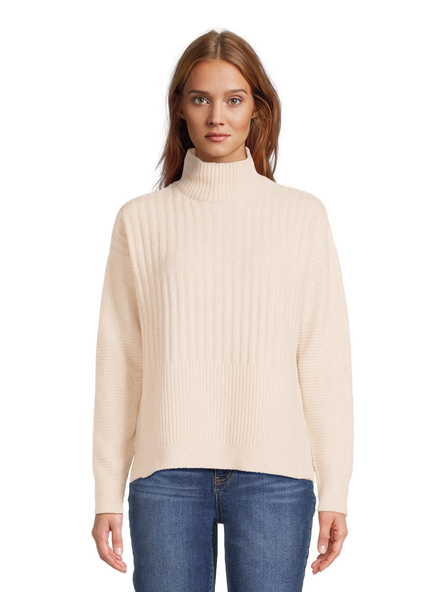 Time and Tru Women's Soft Pullover Mock Neck Sweater, Midweight, Sizes ...