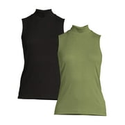 Time and Tru Women's Mock Neck Tank Top, 2-Pack