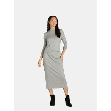 Time and Tru Women's Mock Neck Top and Midi Skirt Set, 2-Piece, Sizes XS-XXXL