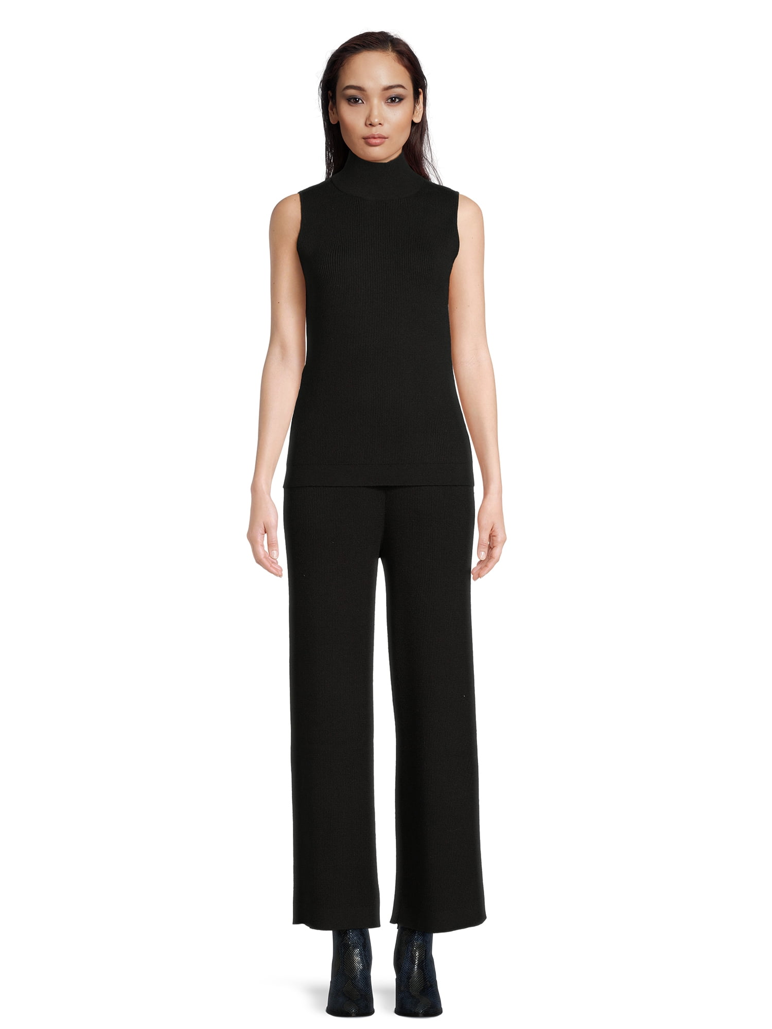 Time and Tru Women's Mock Neck Top and Wide Leg Pants Set, 2-Piece ...