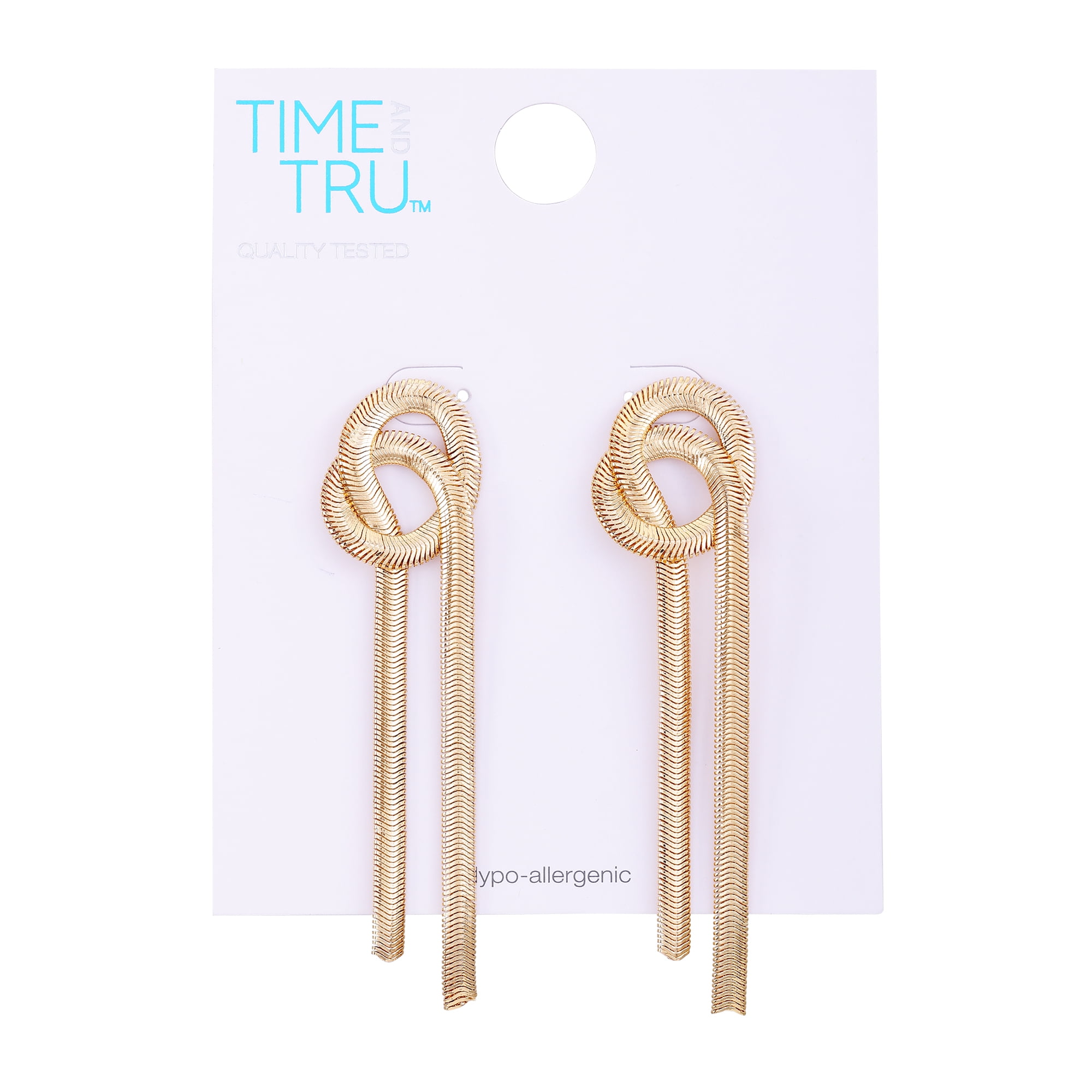 Time and Tru Women's Modern Gold Tone Knotted Statement Snake Chain Post Earring