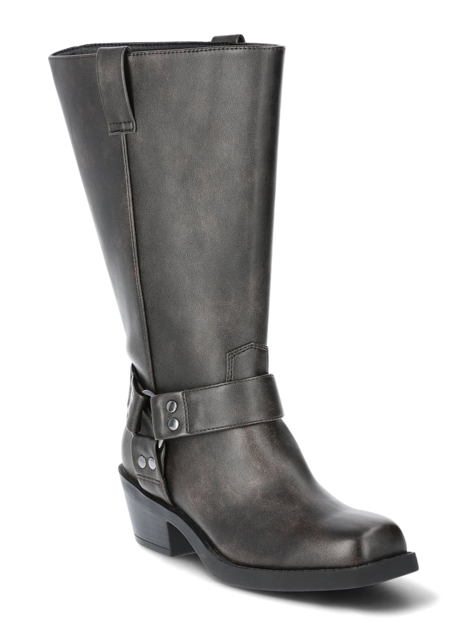 Time and Tru Women's Moto Hardware Boots, Sizes 6-11, Wide Width