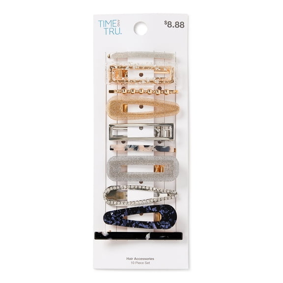 Time and Tru Women's Multi-Color Hair Clip Set, 10-Pack, Black