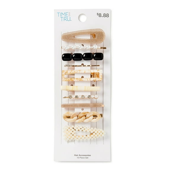 Time and Tru Women's Multi-Color Hair Clip Set, 10-Pack, Off-White