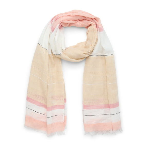 Time and Tru Women's Multi Striped Scarf, White/Peach Combo