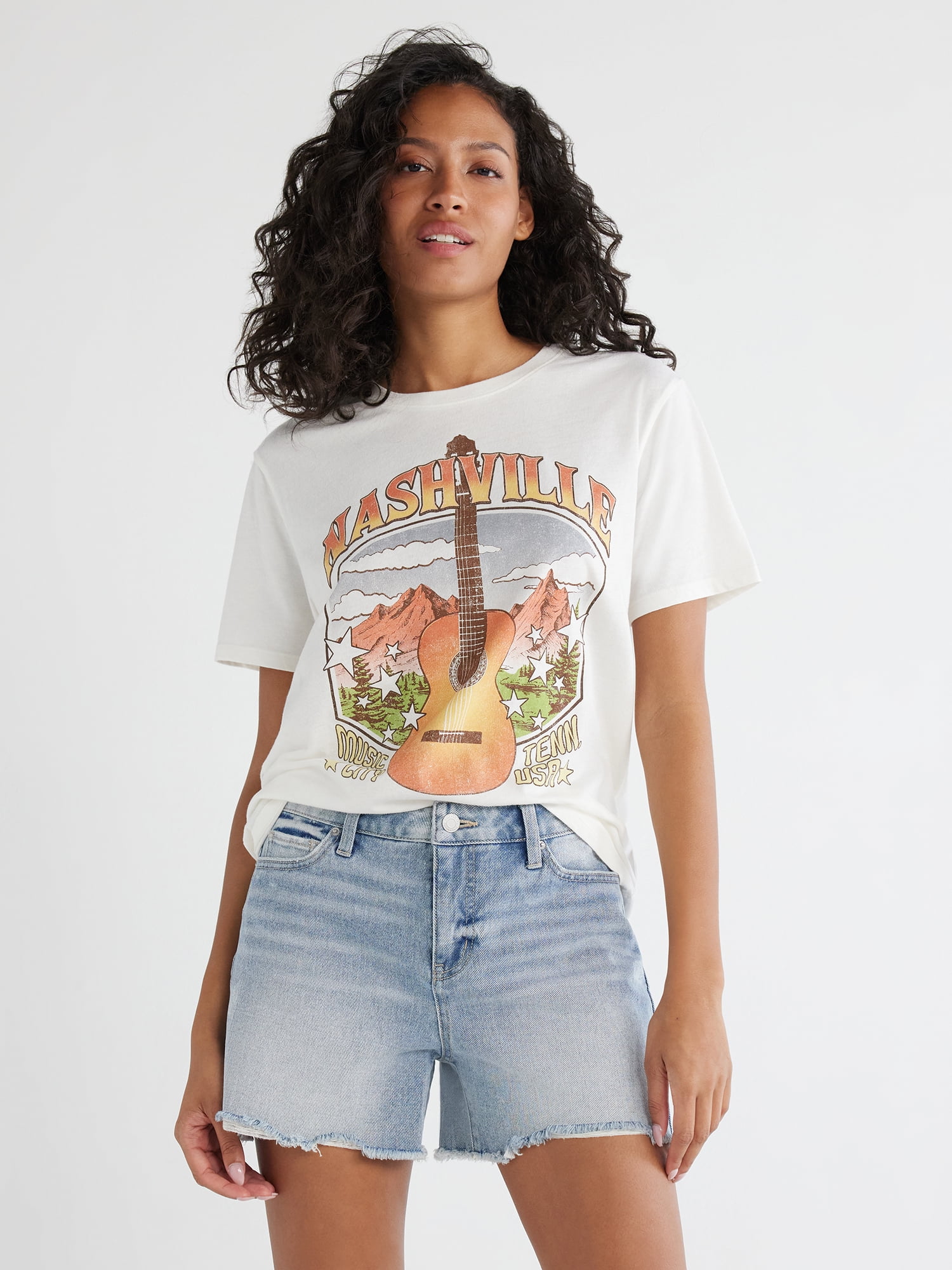 Time and Tru Women's Nashville Graphic Print T-Shirt, Sizes