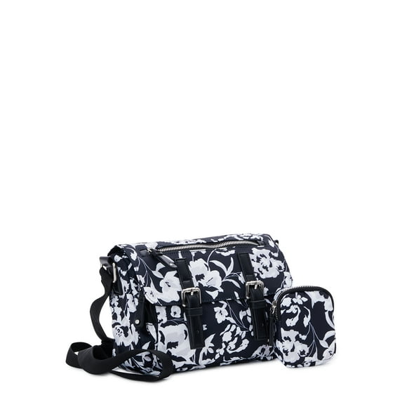 Time and Tru Women's Natalie Crossbody Handbag, Black and White