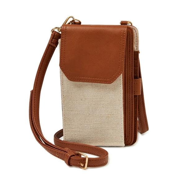 Time and Tru Women's Natalie Phone Case Cellie Wallet on a String Cognac and Neutral