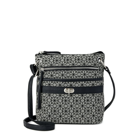 Time and Tru Women's Norah Crossbody Shoulder Bag, Black and Beige