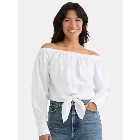 Time and Tru Women's and Women's Plus Off The Shoulder Blouse, XS-4X