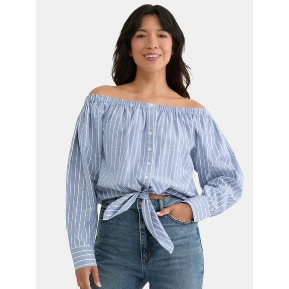 Time and Tru Women's and Women's Plus Off The Shoulder Blouse, XS-4X