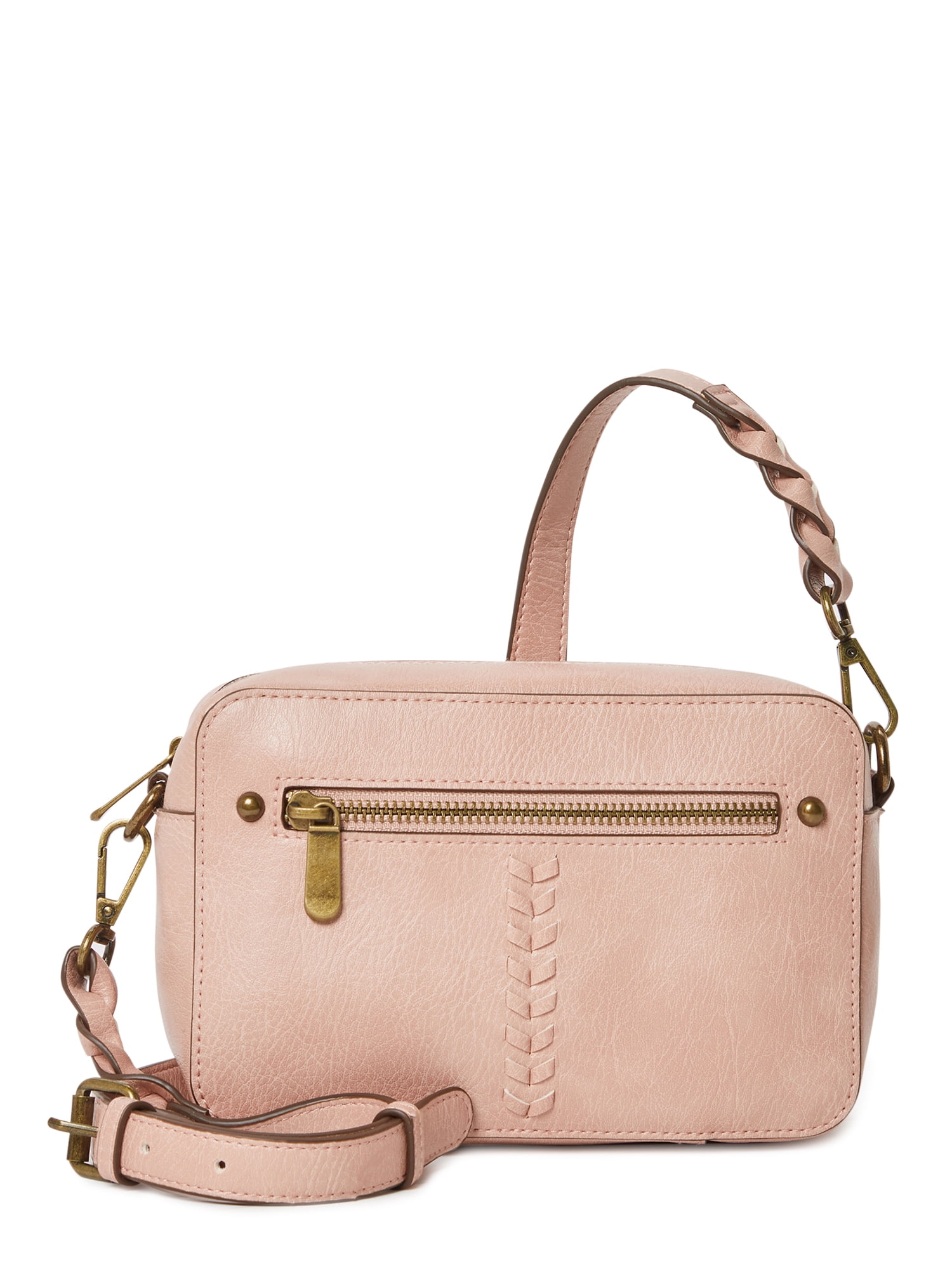 Time and Tru Women's Olivia Faux Leather Crossbody Handbag Beige 