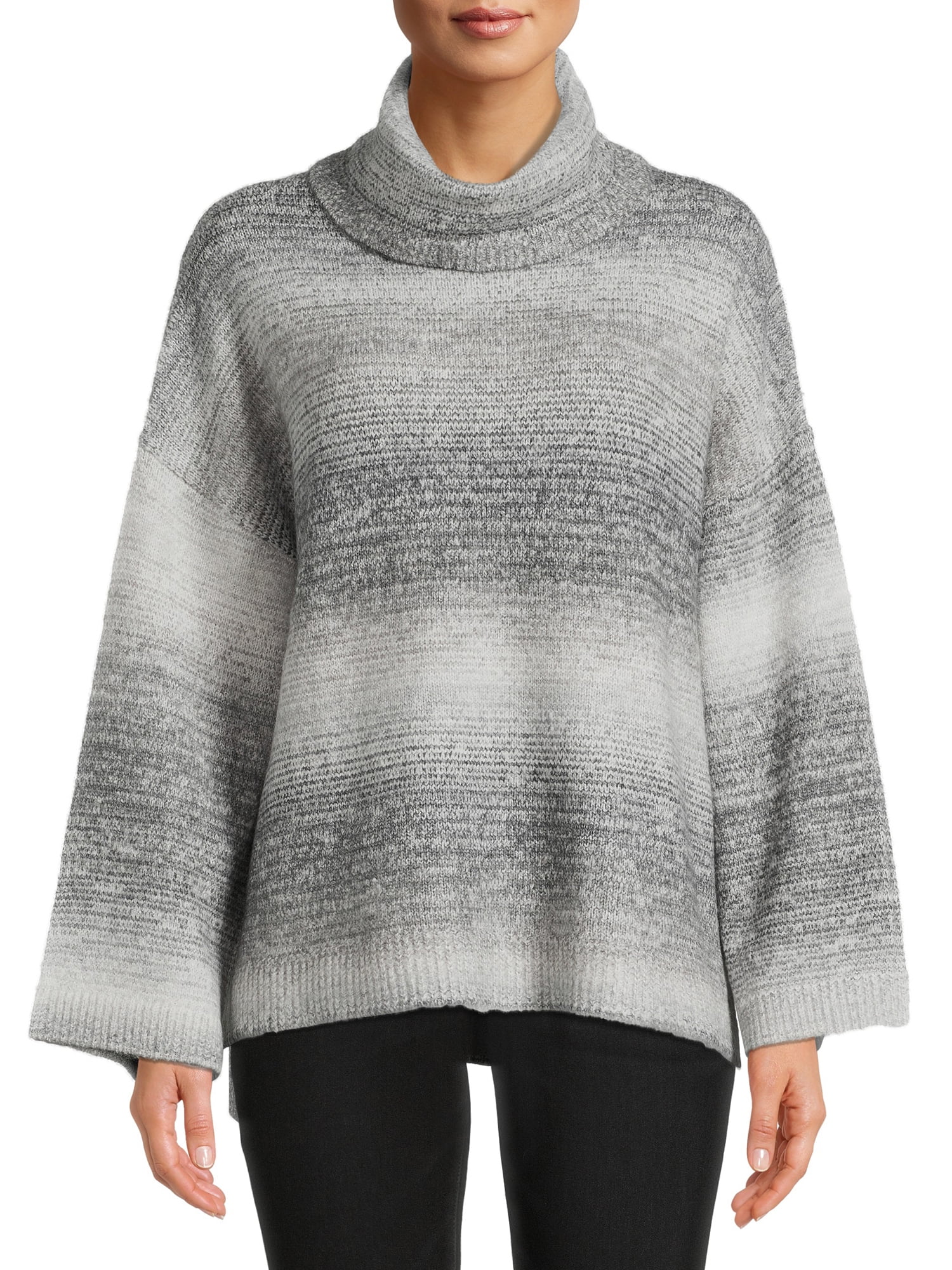 Time and Tru Women's Ombre Cowl Neck Pullover Sweater, Midweight, Sizes ...