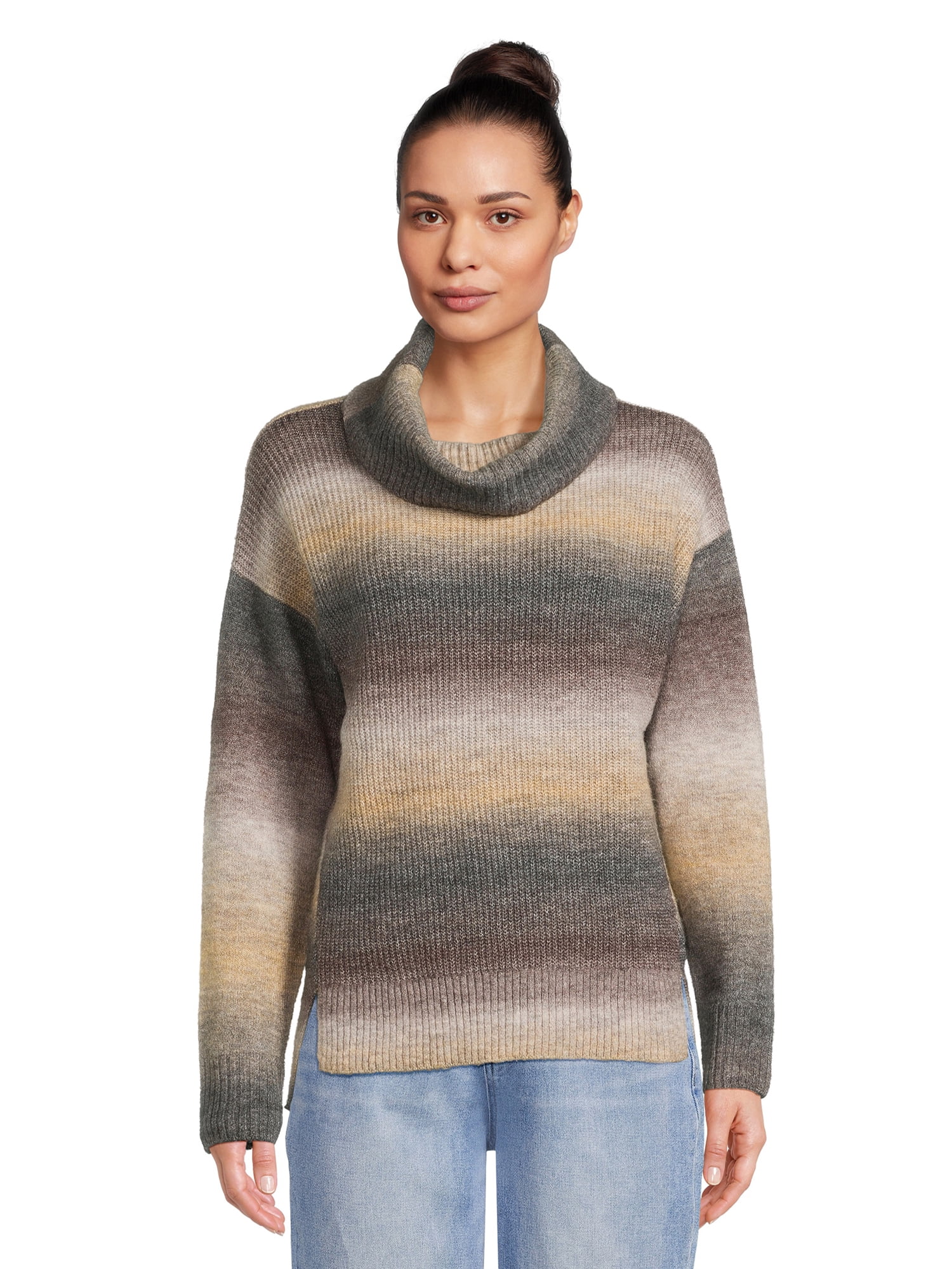Time and Tru Women's Ombre Cowl Neck Sweater, Midweight, Sizes XS-XXXL ...