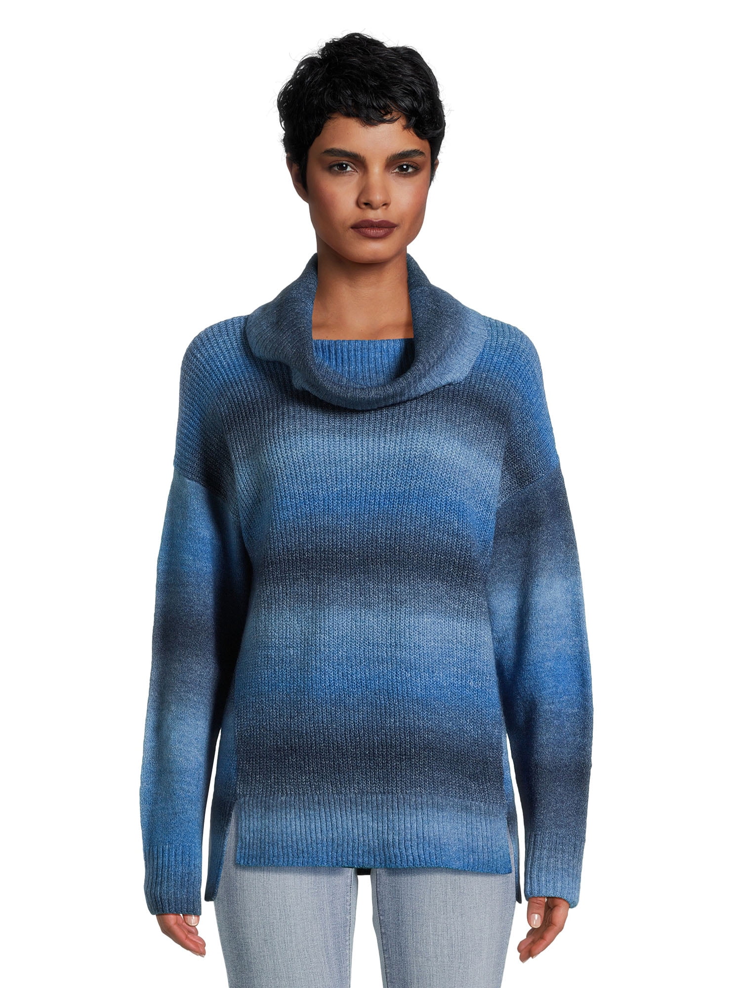 Time and Tru Women's Ombre Cowl Neck Sweater, Midweight, Sizes XS-XXXL
