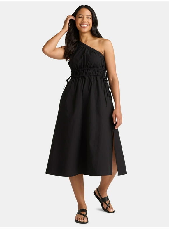 Women's One Shoulder Cotton Midi Dress, Sizes XS-XXXL