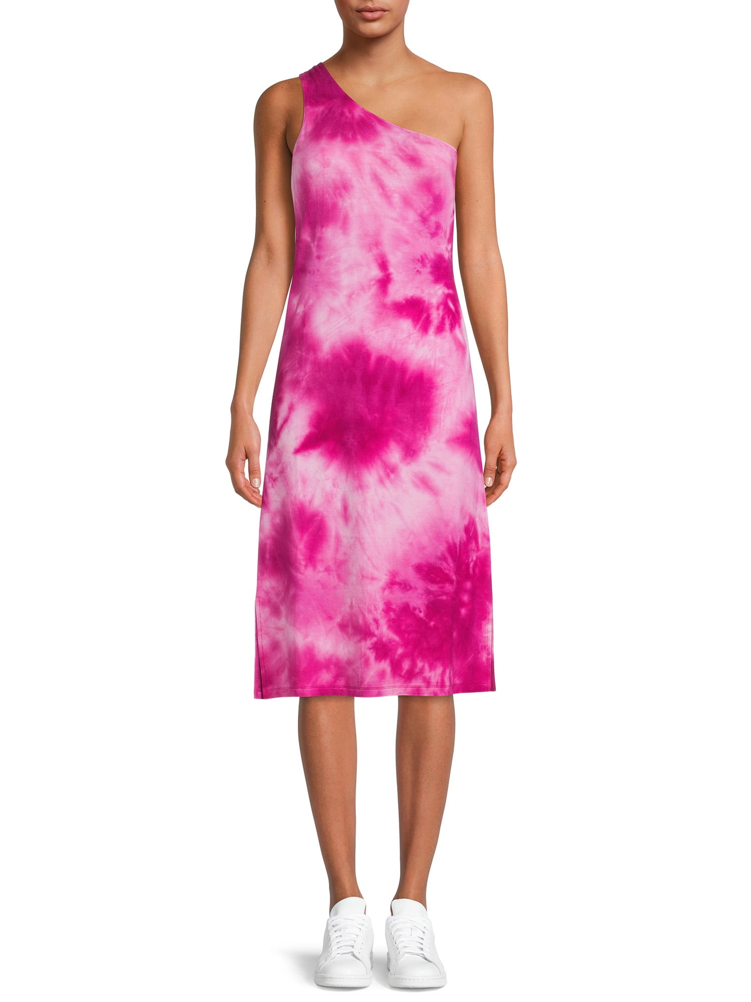 Irregular one shoulder tie dye contrast mini dress